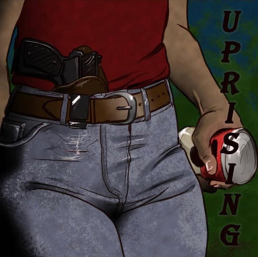  DiAn Dviation’s visual representation of “Uprising.” The individual in the image chooses a soup can instead of a gun which has been tucked away in the face of resistance. (Courtesy DiAn Dviation)