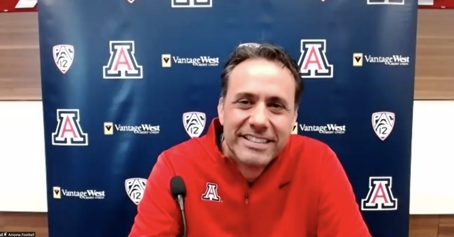 Screenshot of Arizona head coach Jedd Fisch during a virtual press conference on Thursday, Jan. 14, 2021.