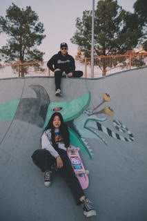 Nathanie Ngu and Zach Cohan of the music group SZN pose together at a skate park. Ngu, Cohan and Sanaan Mohamed were all alumni of the University of Arizona and met in 2018. (Courtesy SZN)