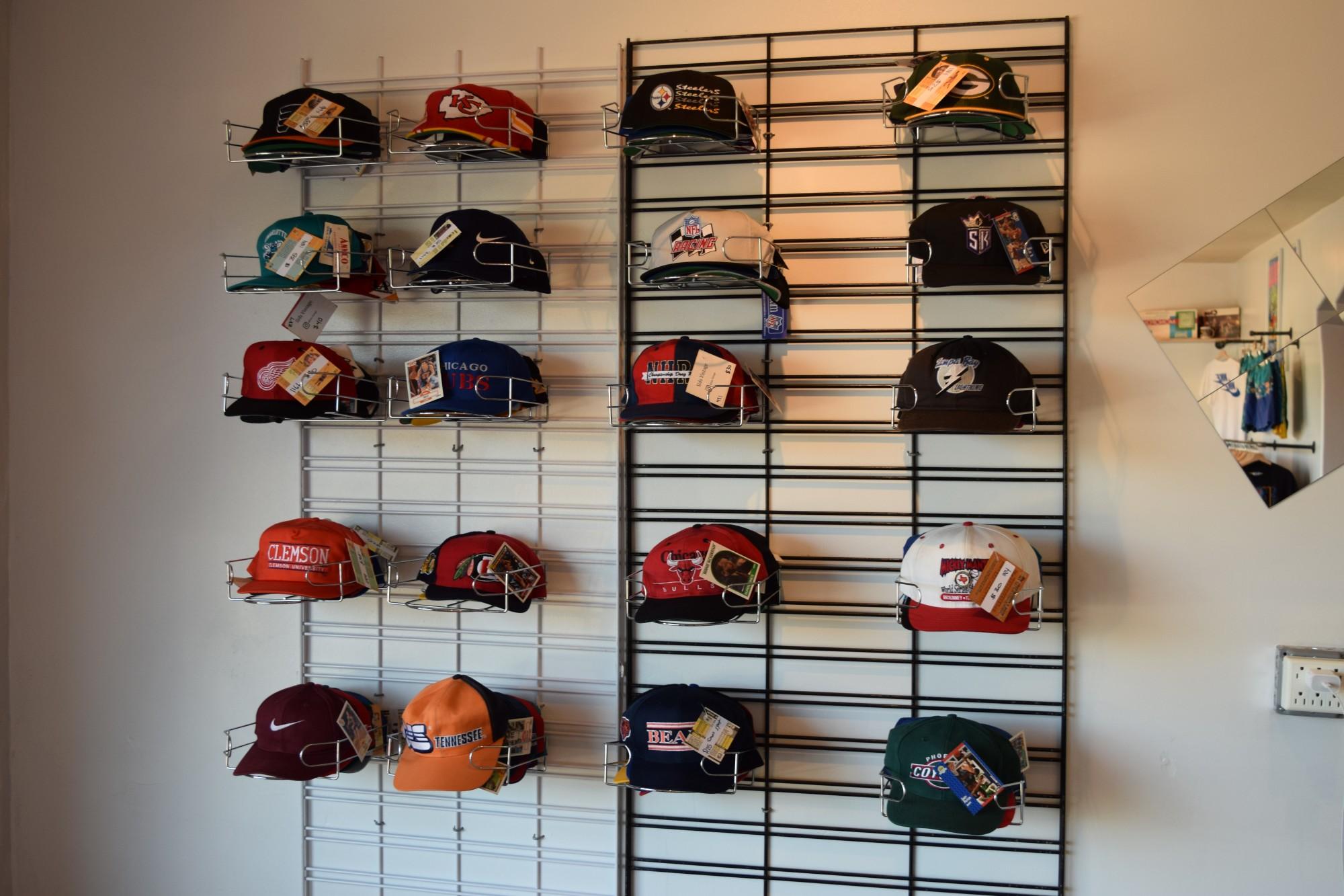 Vintage hats on display for sale at Sids Vintage located at 1832 E Sixth St. in Tucson, Arizona. The store sells sourced vintage apparel.