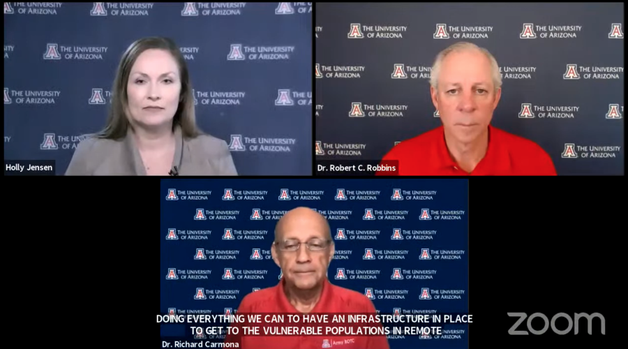 Screenshot of the University of Arizonas reentry team- the team discussed the campus moving into Phase 2 during the virtual university status update Monday, Feb. 15. 