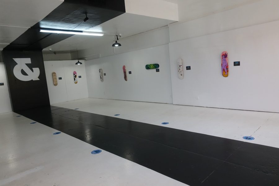 Floating+from+the+slick+white+walls+of+the+%26amp%3Bgallery%2C+a+colorful+array+of+handmade+skateboards+illuminate+the+gallery+space.%26nbsp%3B