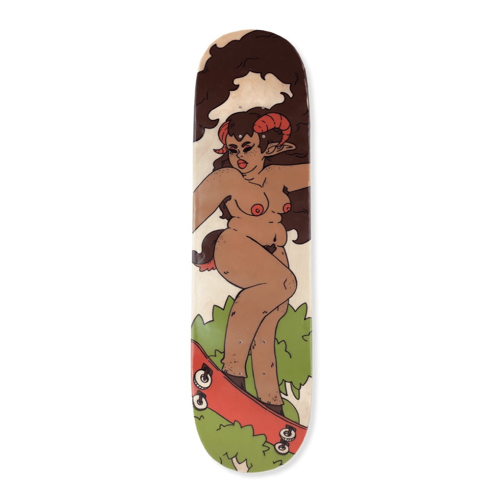 Tyler Majo's skate design titled "S8tyr Girl" for the &gallery's "Locals Only Skate Deck Art Show." Majo's design was based on a play on the words "skater girl." (Courtesy &gallery)