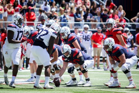 Arizona plays in the Spring Game on Saturday, April 24 in Tucson, Ariz. Gronkowski’s team defeated Bruschi’s team 17-13.
