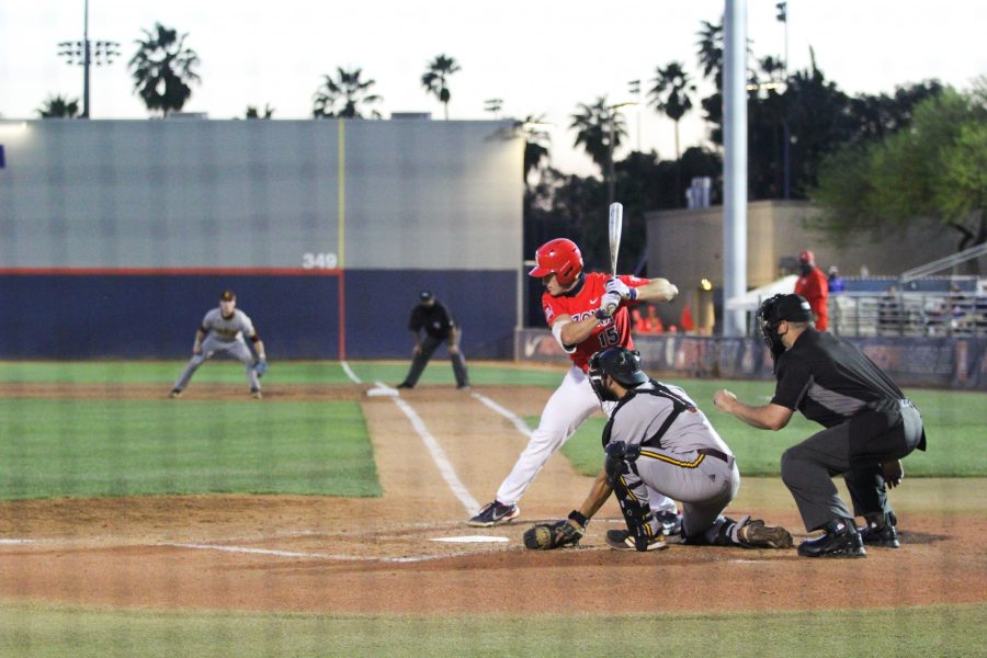 Jacob Berry bats for Arizona on Tuesday, April 6 at Hi Corbett Field. The Wildcats defeated the Sun Devils 14-2, leading by 12 homeruns.