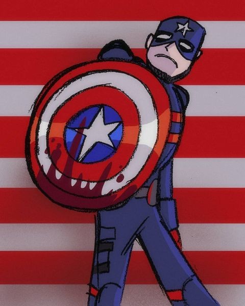 An illustration of Captain America by Alessandro Morales. Morales's work and comic series are exhibited on the Tucson Zine Fest website and omnibus zine. (Courtesy Alessandro Morales)