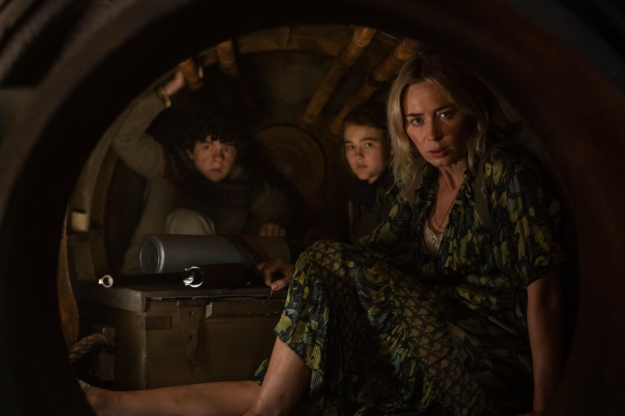 Emily Blunt, Noah Jupe, and Millicent Simmonds in A Quiet Place II (2020), which premiers Thursday, May 27.