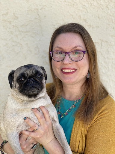 A recent profile photo of Claire Chambers with her pug, Frida. (Courtesy Claire Chambers)