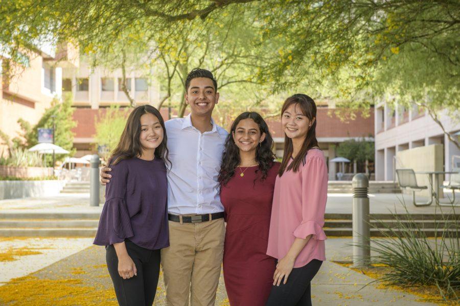 Four of the six students that make up the inaugural class of the APME program gather for a photo. From left: Makenna Ley, Ivan Carrillo, Kyra Singh, and Yi-Jen Yang.