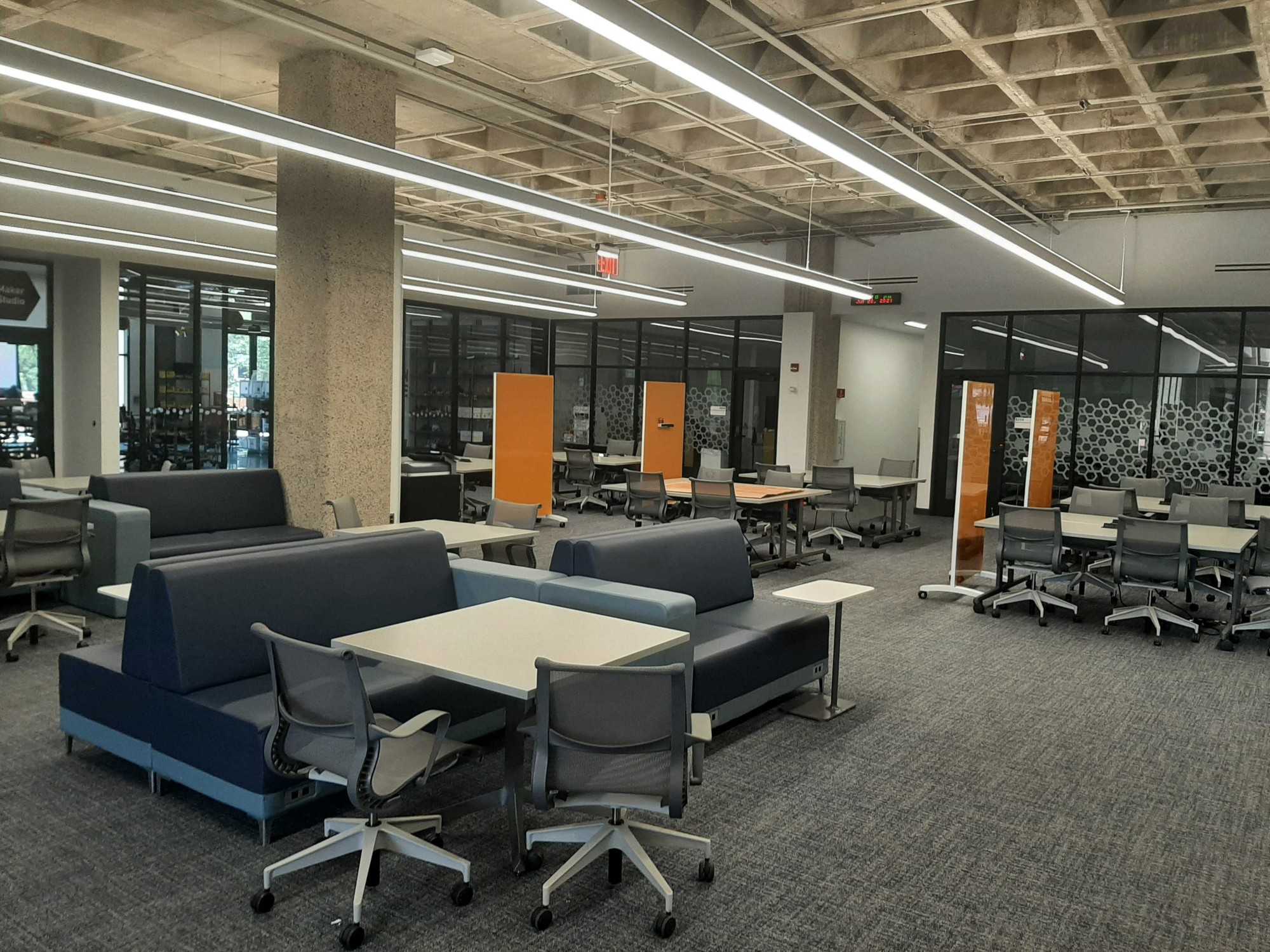 The new CATalyst Studios housed to the left of the information desk in the Main Library on July 20. It includes open study areas as well as classrooms and areas where students can access high tech resources, including virtual reality equipment and 3D printers.