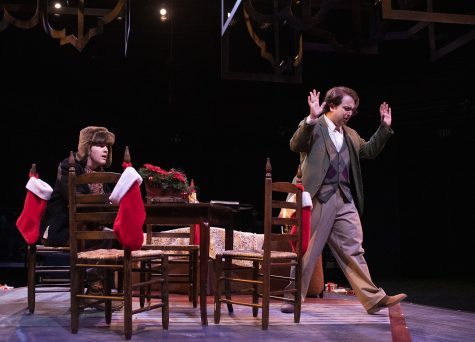 Junior Danny Milani and sophomore Clayton Lukens perform their scene together during the dress rehearsal of "Three Sisters" on Nov. 5 at the Tornabene Theatre. The University of Arizona Theater students perform a modern adaptation of the play originally written by Anton Chekhov.