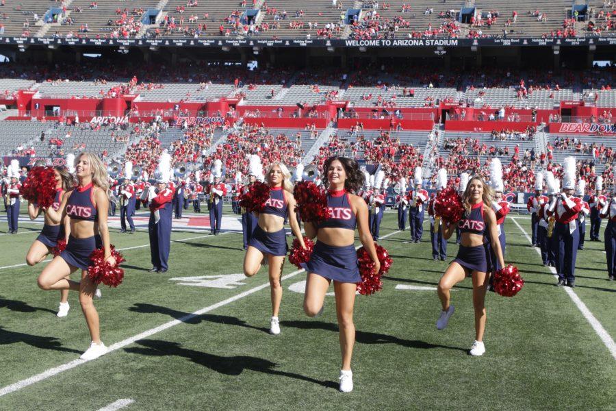 Cheerleaders perform at the football game on Nov. 6, 2021, at Arizona Stadium. The Wildcats beat the University of California Golden Bars 10-3.