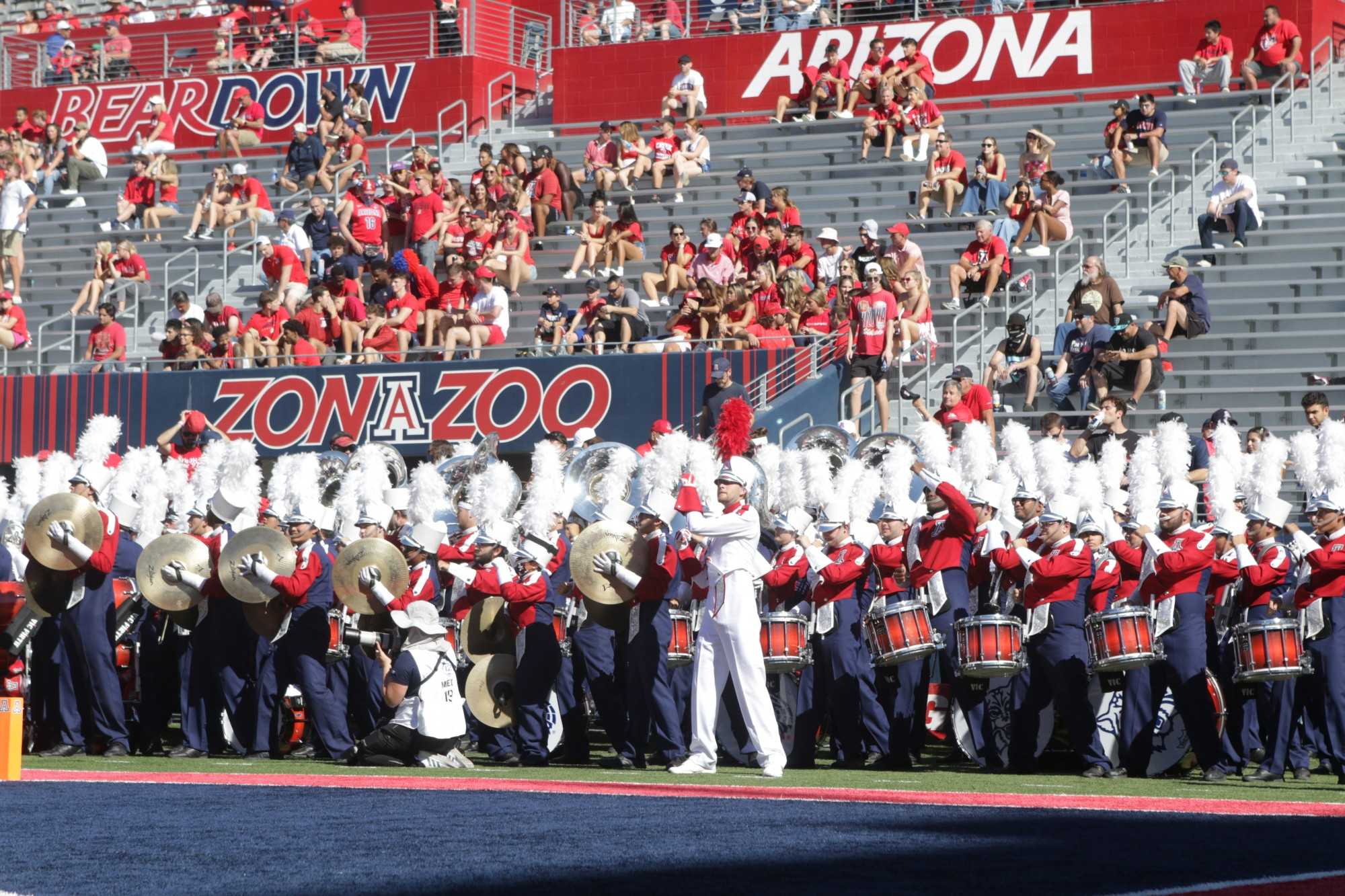 The Pride of Arizona marching band plays at a football game on Nov. 6 at Arizona Stadium. The day marked the first win for the team since 2019.