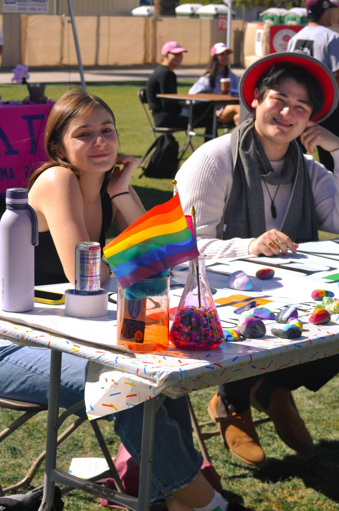 Two members of Out in STEM tabling at the University of Arizona club fair on Tuesday, Feb. 15.  