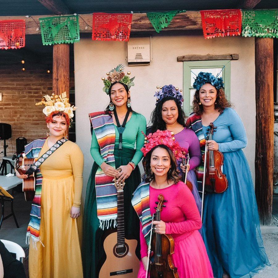 All five current members of Las Azaleas dressed for a private performance. (Courtesy of Las Azaleas.)