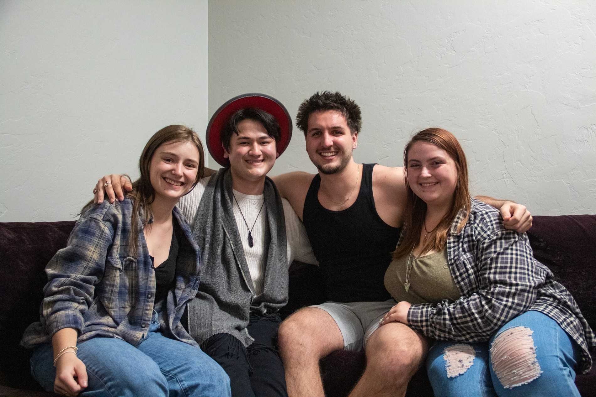 Vice President Sydney Brandt (left), Treasurer Zach Hills, Social Chair Carson Collins and President Brianna Hoegler pose in the LGBTQ+ Resource Center on Feb 15. The four are a part of oSTEM, a club dedicated to LGBTQ+ identifying students in STEM.