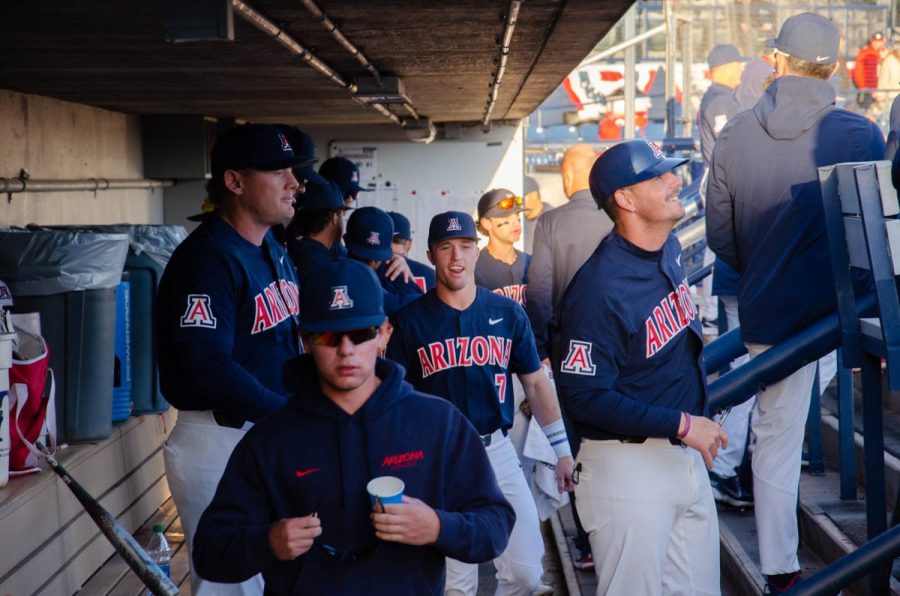Arizona+baseballs+sophomore+Mac+Bingham+smiling+with+his+team+before+game+against+Texas+State+on+Friday%2C+March+4%2C+at+Hi+Corbett+Field.+The+final+score+was+a+7-2+win+for+the+Wildcats.