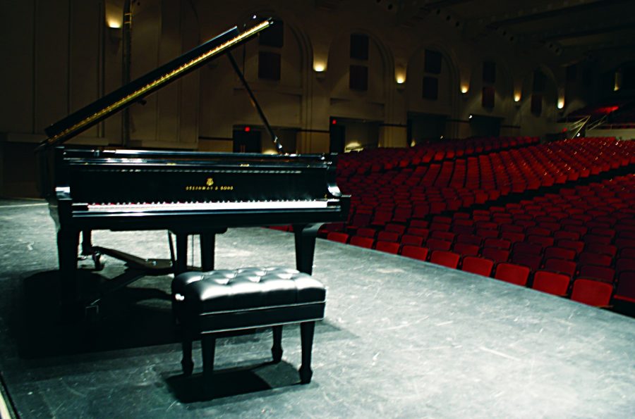 A Steinway and Sons grand piano on stage in the University of Arizonas Centennial Hall in 2013.