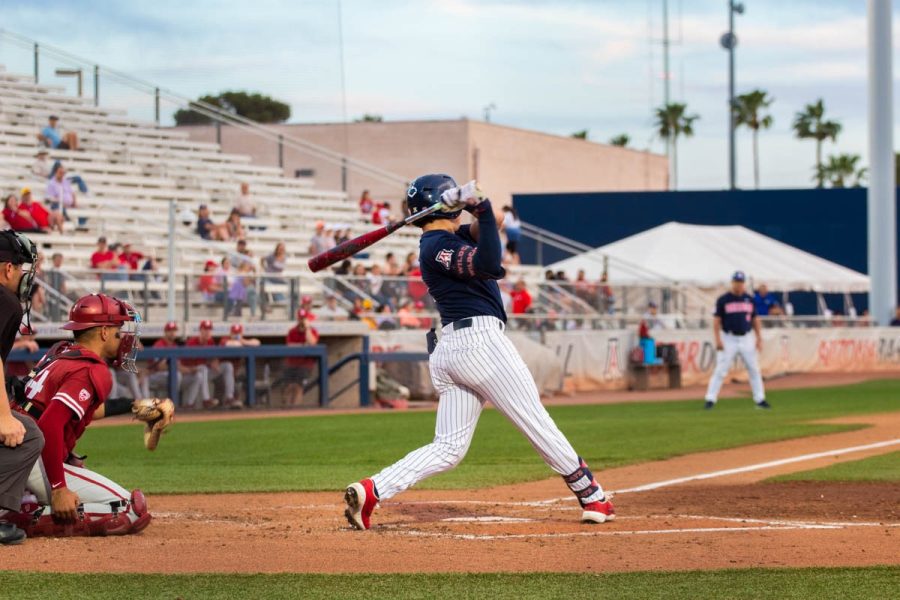Arizonas Junior infielder Tony Bullard swings at bat during the game against Washington State on Saturday, April 9 at Hi Corbett Field. The final score was a 6-5 loss for the Wildcats. 