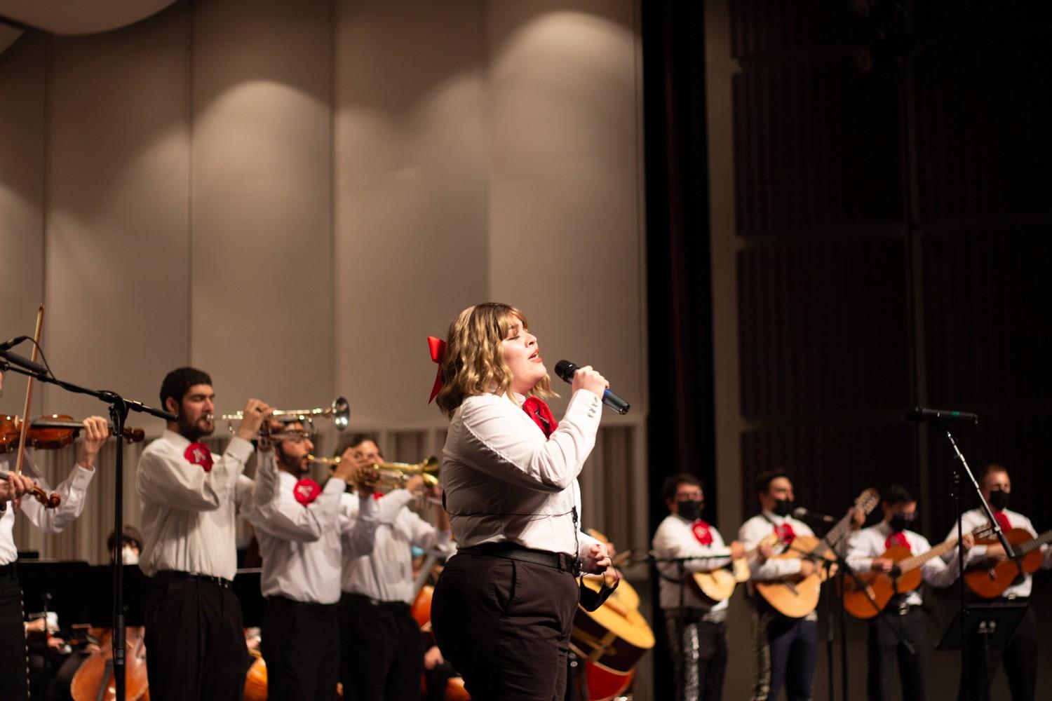 Mariachi Arizona performing on stage with the Arizona Symphony Orchestra in March 2022. (Courtesy Mindi Acosta and the Fred Fox School of Music)