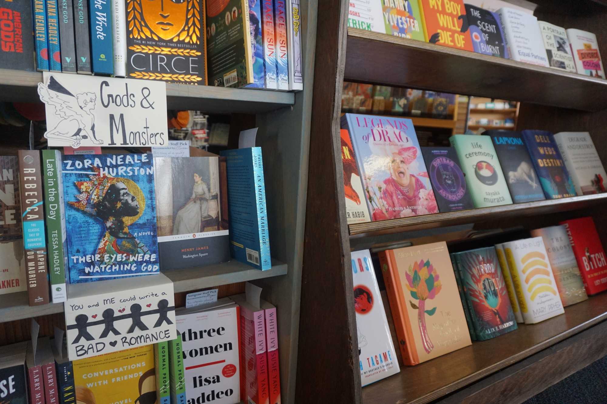 Antigone Books, a women-owned, solar-powered independent bookstore, features book recommendations by category.