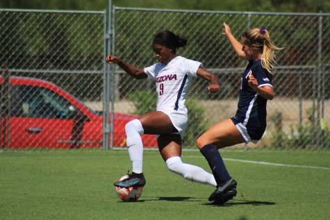 Jordan Hall a forward for on the Arizona womens soccer team steals the ball during the game on Sunday, Sept. 11 in Tucson, Arizona. The final score was Arizona 0 Pepperdine 2. 