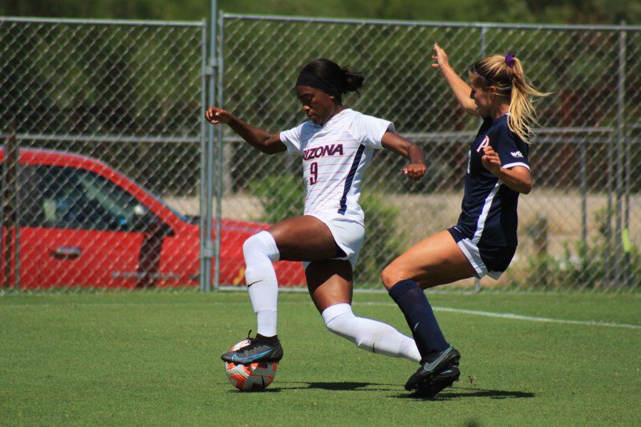 Jordan+Hall+a+forward+for+on+the+Arizona+womens+soccer+team+steals+the+ball+during+the+game+on+Sunday%2C+Sept.+11+in+Tucson%2C+Arizona.+The+final+score+was+Arizona+0+Pepperdine+2.%26nbsp%3B