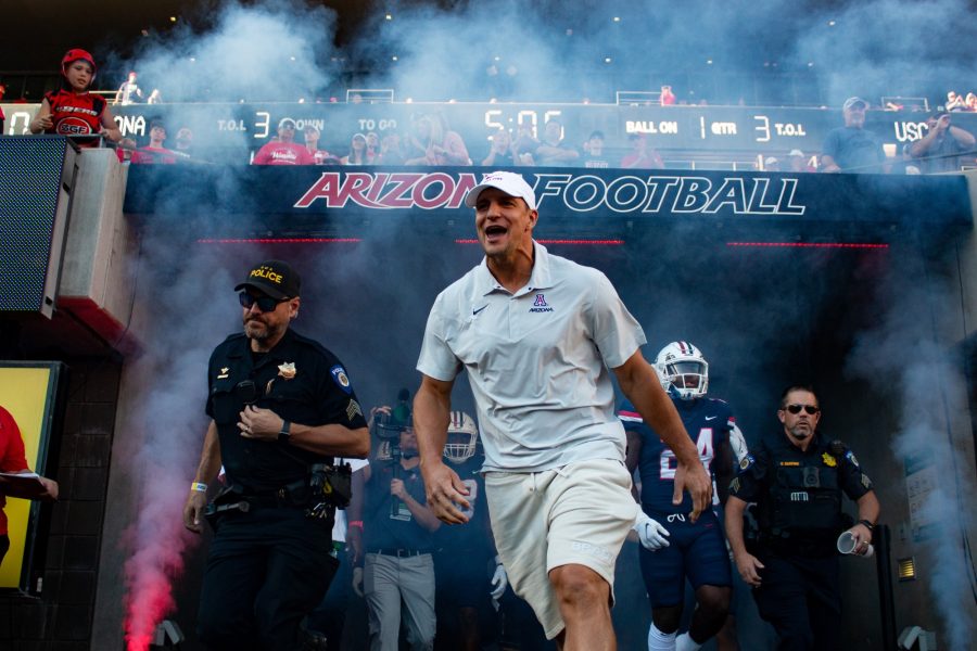 Rob Gronkowski enters the stadium with the Arizona football team for a game against USC on Oct. 29 at Arizona Stadium. USC would go on to beat the Wildcats 45-37.