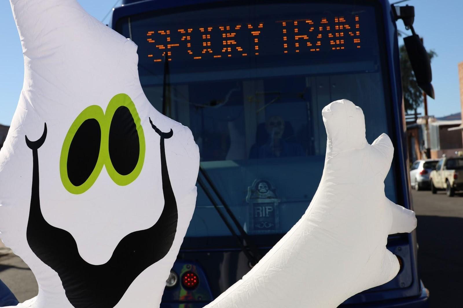 SunTran’s downtown streetcar will  host its second Spooky train in collaboration with Fourth Avenue’s Halloween event that will include decorations such as the one seen above, from the 2021 Spooky Train. (Courtesy of the City of Tucson)