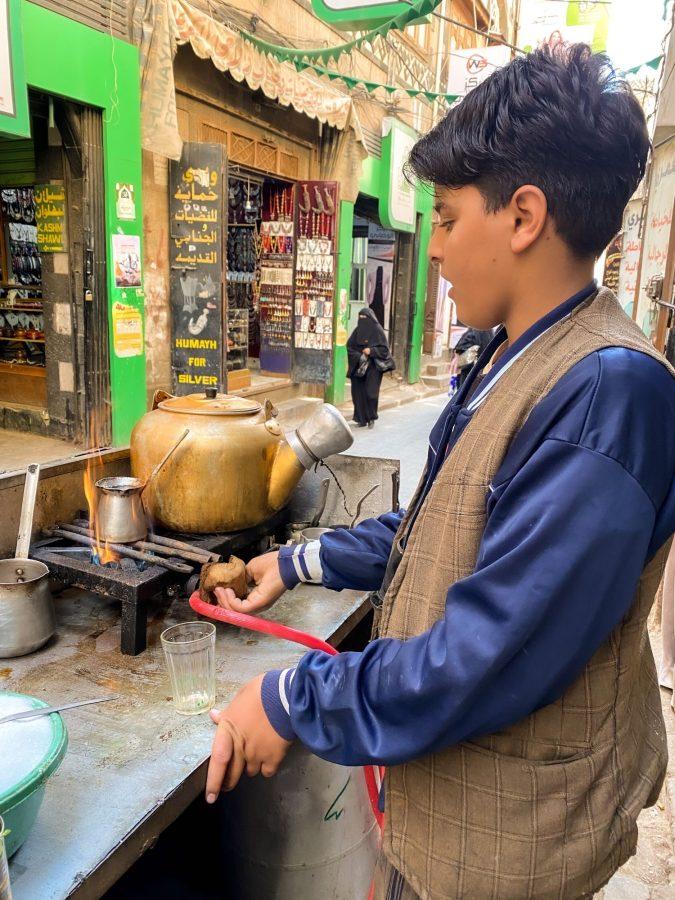 Children in Old Sana’a sell tea and coffee on Oct. 18, 2022. These children resort to simple jobs to support their families during the conflict. 