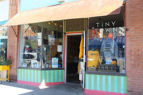 The front of Tiny Town, a local Tucson print shop on Fourth Avenue. Tiny Town offers a variety of items in addition to art prints and is a staple souvenir shop in town.