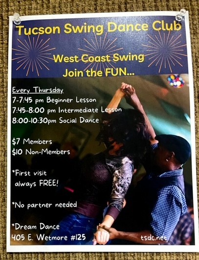 The Tucson Swing Dance Club Poster hangs on a bulletin board in the University of Arizona's Marshall Building on Feb. 2. (Photo by Joseph Flores)