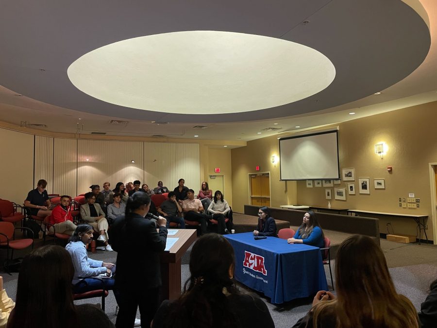The two candidates for ASUA student body president, Pat Yango and Alyssa Sanchez, met in the Kiva Room of the Student Union Memorial Center Tuesday night for a debate. The two candidates shared their stances on a variety of issues facing campus and the greater Tucson community.