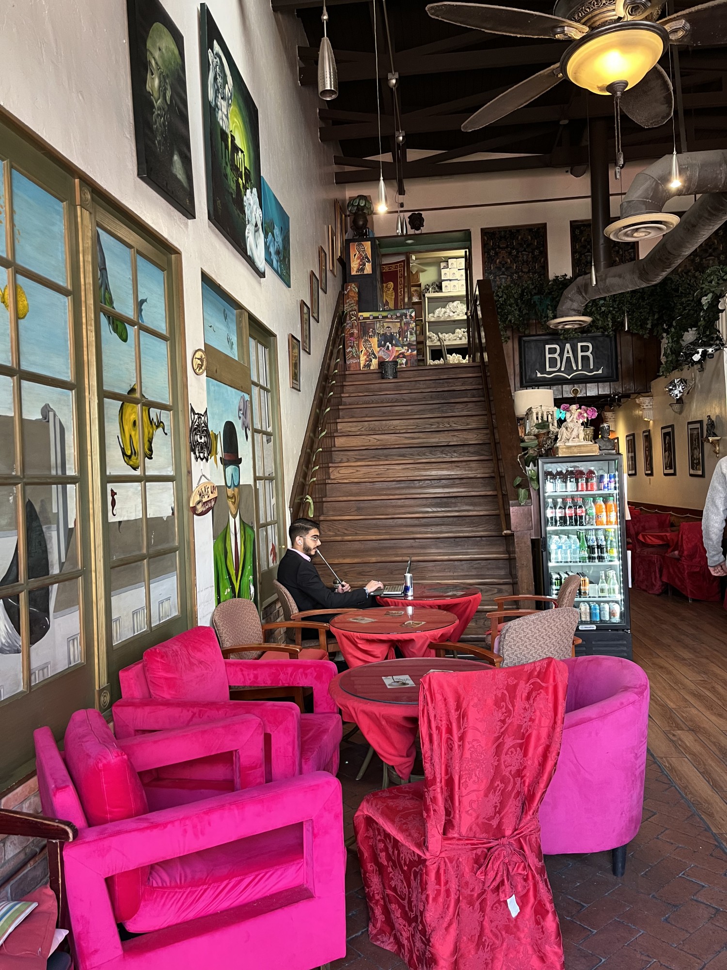 As soon as you walk into Espresso Art Cafe, you are struck by the vibrant hot pink velvet chairs and multiple paintings decorating the wall. Be sure to try one of Espresso's unique live events happening every week! 