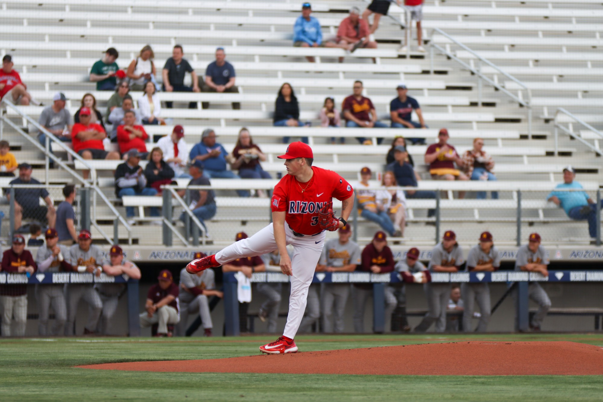 Arizona's Cam Walty throws a pitch against Arizona State at Hi Corbett Field on April 19. Walty pitched 7 scoreless innings in a game against ASU. 
