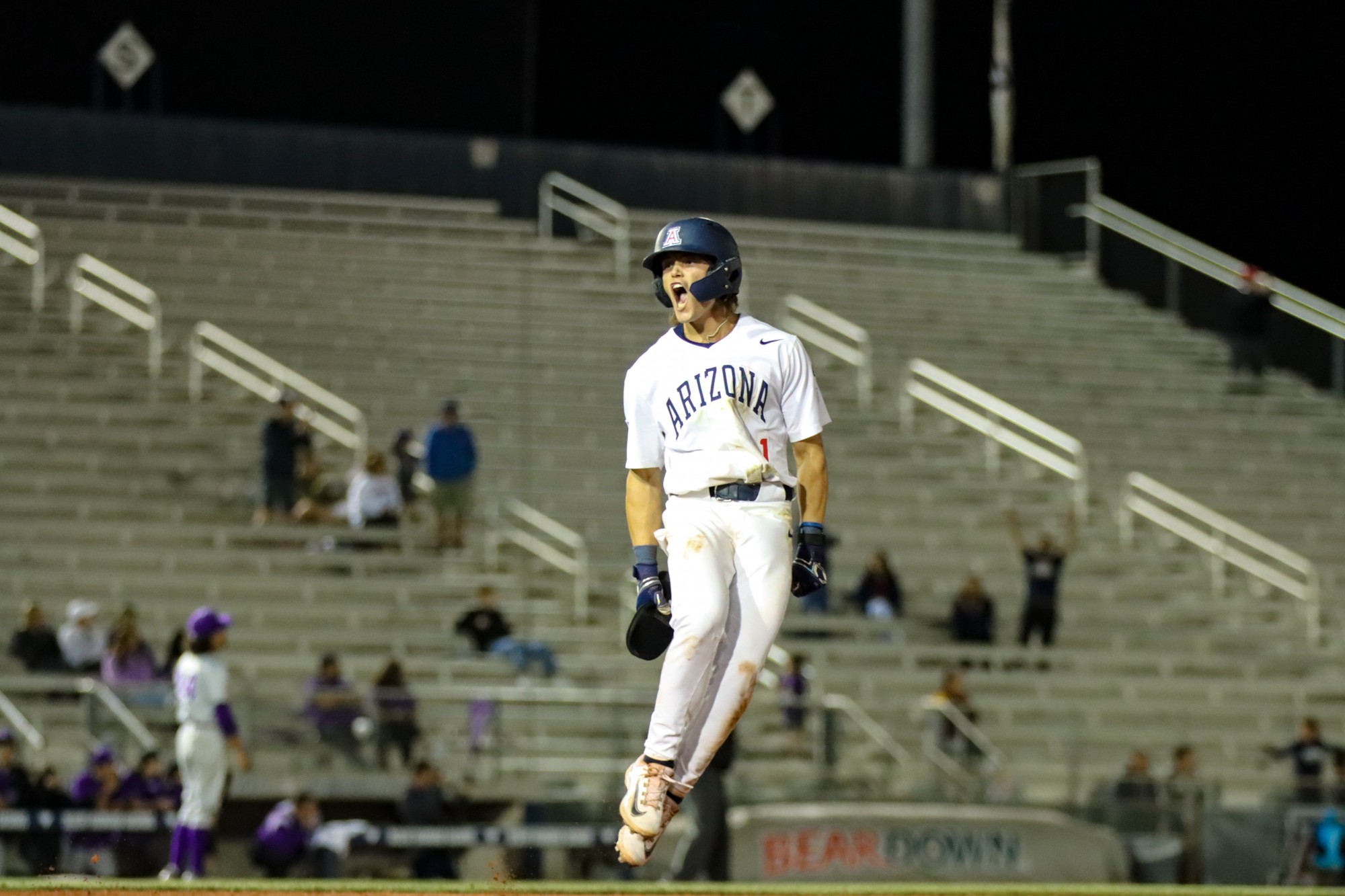 Arizona shortstop Nik McClaughry celebrates a home run in a game against Grand Canyon University on March 28 at Hi Corbett Field. The Wildcats went on to win the game in 10 innings with a score of 10-9.