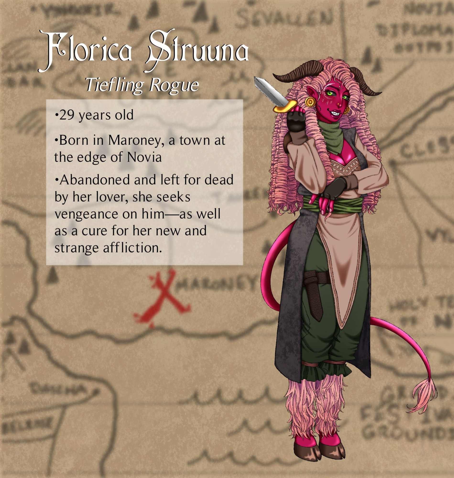 Shiloh Cosby takes a personal approach when drawing their fantasy-themed characters, taking the time to understand each of their unique personality and traits. Pictured is Florica Struuna, a vindictive lover. (Photo courtesy of Shiloh Cosby.)