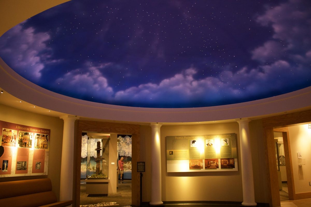 A starry sky welcomes visitors inside The Mini Time Machine Museum of Miniatures in Tucson, Ariz. on Aug. 15, 2023. The museum is located near the intersection of Camp Lowell and Fort Lowell.