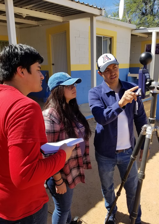  A UA researcher trains two staff members how to measure stress heat. This type of training is similar to projects the WEST EJ Center may work on and fund in the future in order to provide support to overburdened communities. (Photo courtesy Nathan Lothrop)
