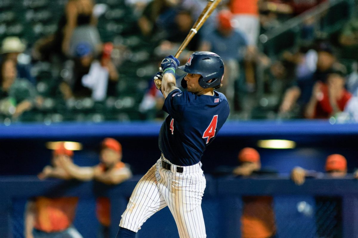 Arizona sophomore Brendan Summerhill bats during the game against the Naranjeros at the Mexican Baseball Fiesta on Oct. 5 at Kino Veterans Memorial Stadium. The Naranjeros are from Hermosillo, Mexico.