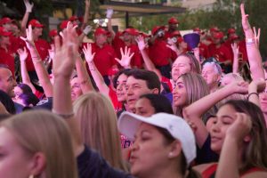Students and their families try to catch free t-shirts from the stage on Sept. 29 for Bear Down Friday. Each Friday before a home football game, the community gets excited with Bear Down Friday.