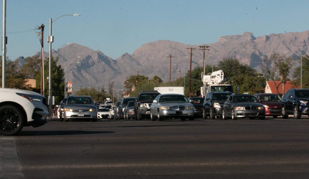 Cars are stopped on the intersection of Campbell Avenue and Speedway Boulevard in Tucson on Nov. 8. 
