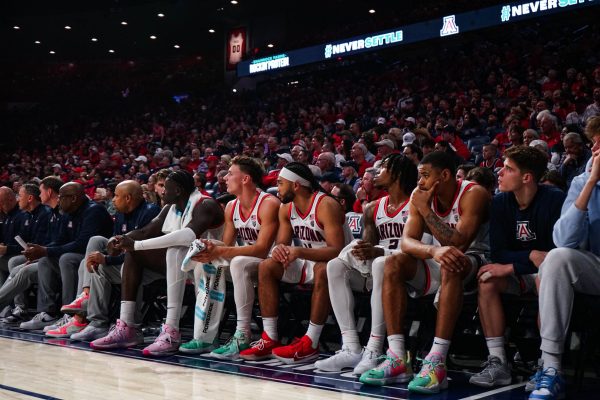 The Wildcats watch the action against the basketball team and Southern University in McKale Center on Monday, Nov. 13. The Wildcats beat the Jaguars 97-59.
