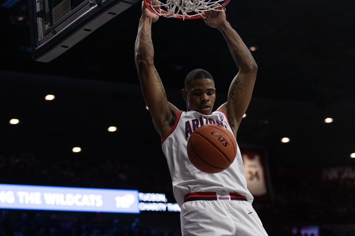 Arizona+mens+basketball+player+Keshad+Johnson+dunks+on+Tuesday%2C+Nov.+7%2C+in+McKale+Center.+The+Wildcats+won+the+game+against+Morgan+State+University+122-59.