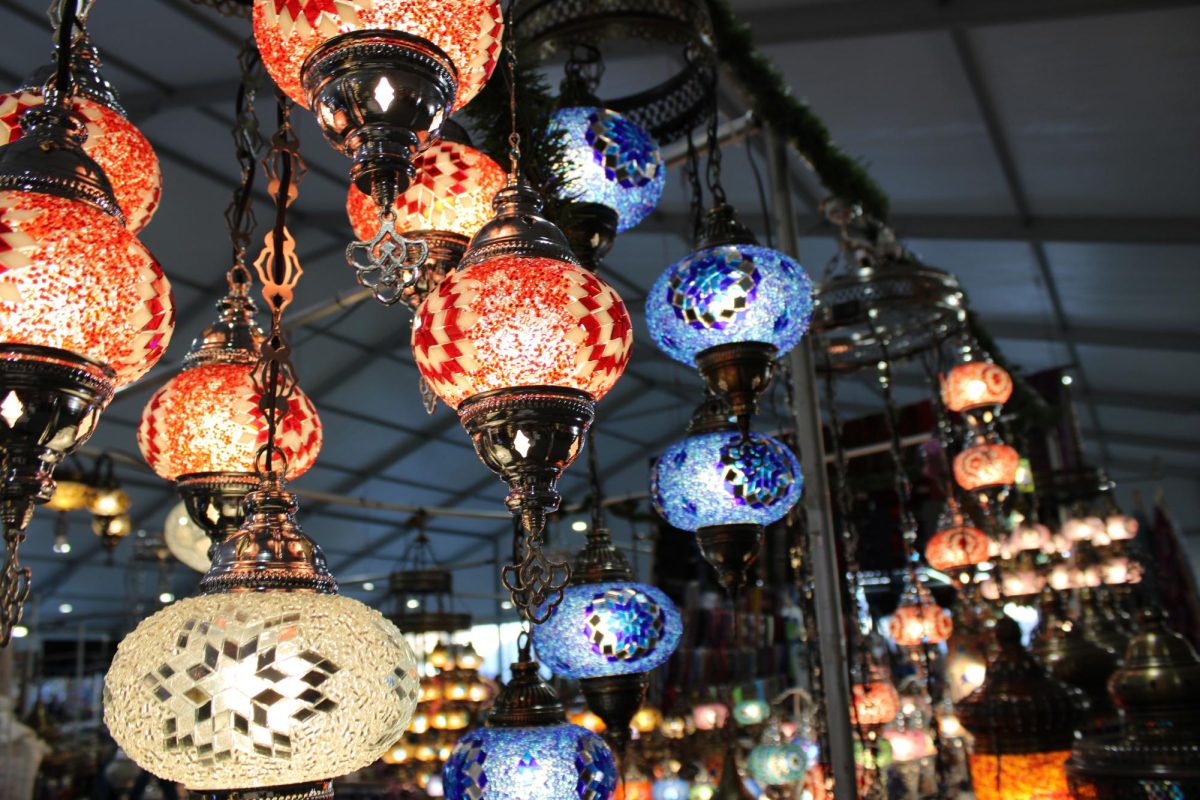 Colorful lamps hang on display at the Kino Gem & Mineral Show on Feb. 4. A variety of colors were available and, according to the vendor, the lamps were imported from the Middle East.