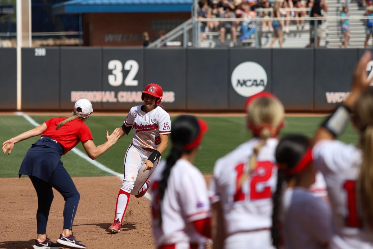 Tayler Biehl rounds third after giving Arizona the lead against ASU with a three run homerun on April 21 at Rita Hillenbrad Stadium. ASU woud reclaim the lead before Arizona hit a walkoff single to win the game.
