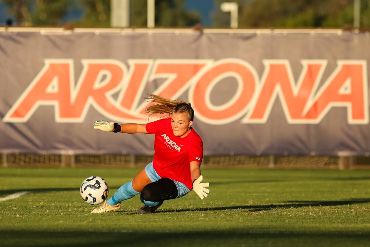 Arizona Goalkeeper Olivia Ramey warms up for the home matchup against NAU on Aug. 22. Arizona's goalkeepers have not allowed a goal through their first three games.