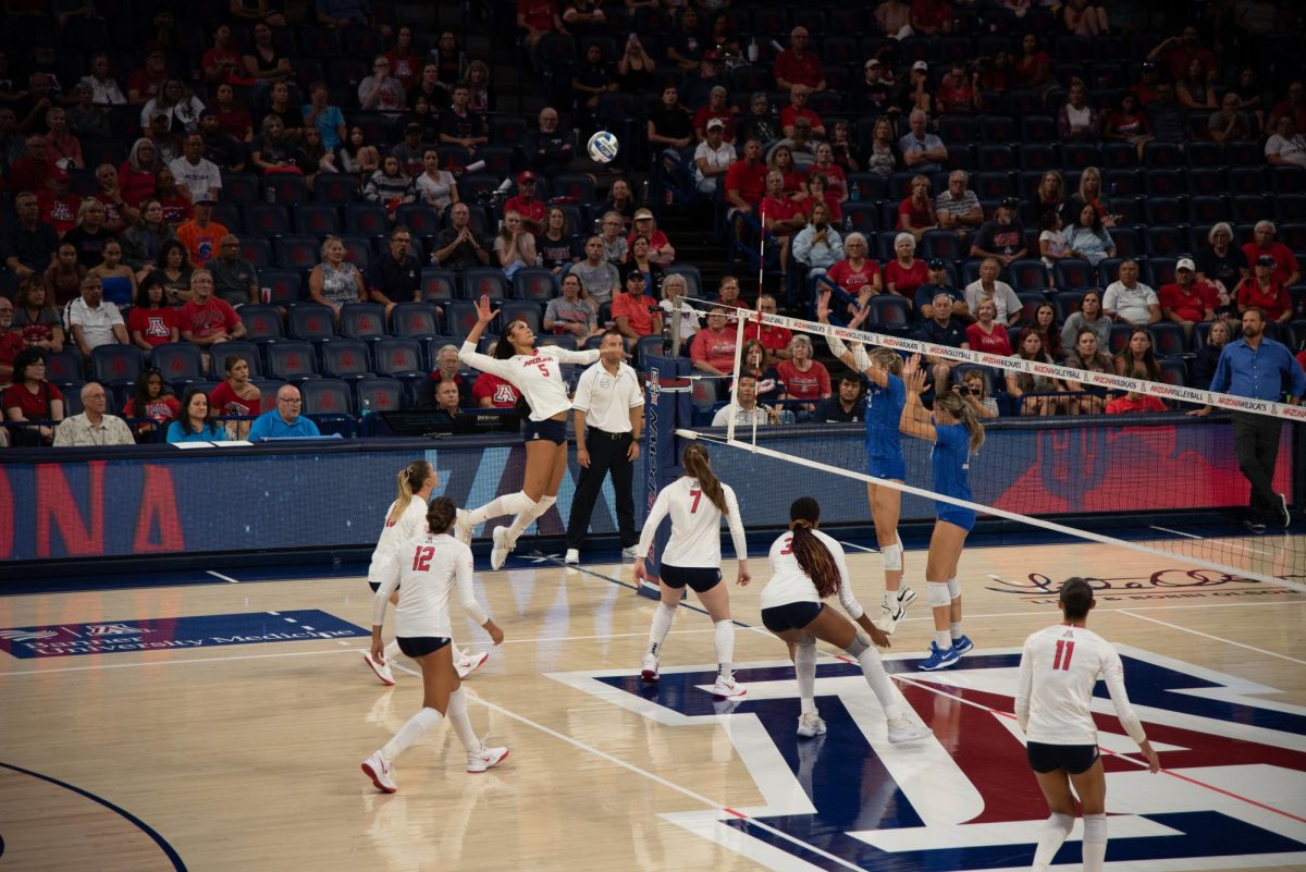 Boise State players attempted to block the Wildcat's on Aug. 30. Jordan Wilson led the offense with 19 kills.