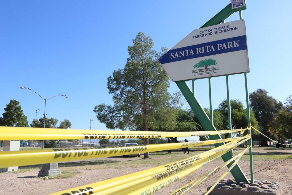 Layers of caution tape wrap around Santa Rita Park on Sept. 25. City officials cleared the park at 6 a.m. and provided warning with flyers prior.