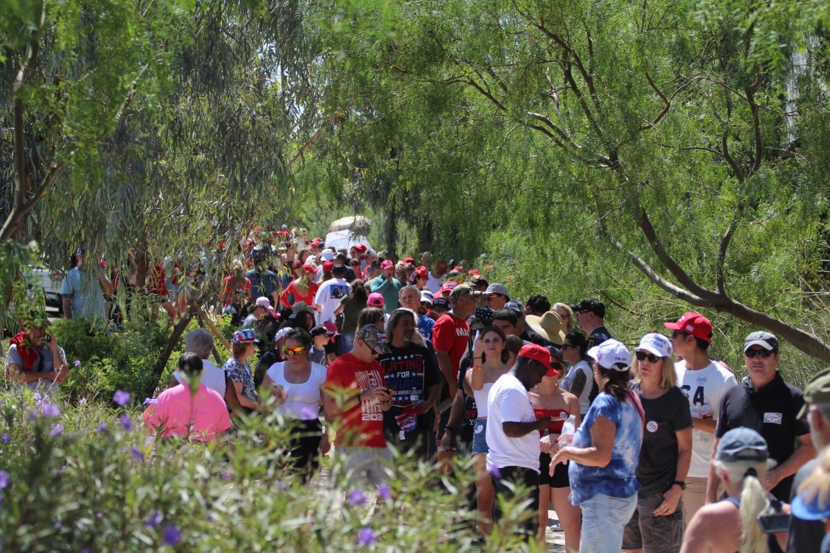 Thousands gathered outside Linda Ronstadt Music Hall in Downtown Tucson prior to former President Donald Trump's rally on Thursday, Sept. 12. Trump spoke about housing, inflation and border security, among other topics. 